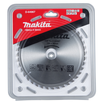 TARCZA TNĄCA MAKITA ECONOMY 190x30MM; 40Z DO DREWNA D-64967